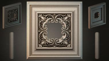 Round decor, rosettes Ceiling panel with volutes and a round rosette 3d model