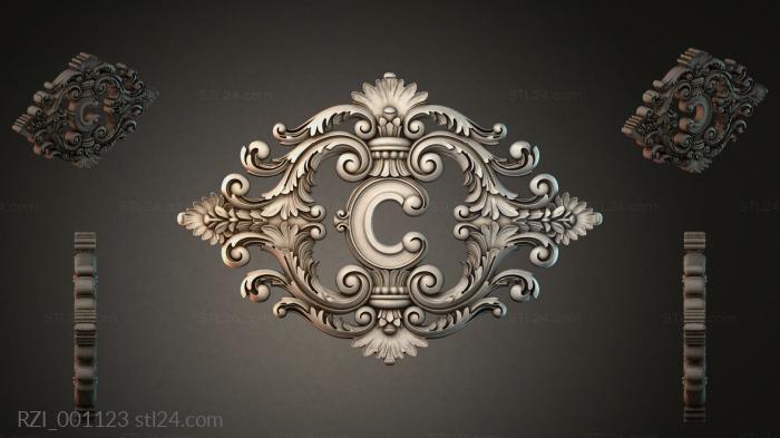 Baroque cartouche with volutes and a shell for CNC 3d STL model
