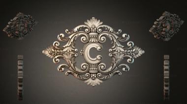 Round decor, rosettes Baroque cartouche with volutes and a shell for CNC 3d model