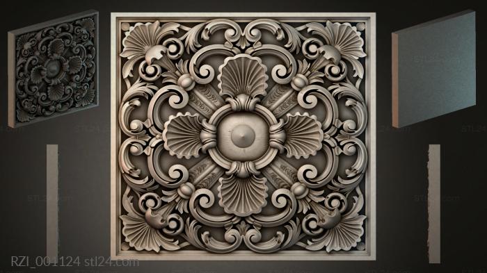 Square carved panel with a central medallion and spiral ornament 3d STL model