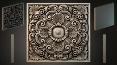 Round decor, rosettes Square carved panel with a central medallion and spiral ornament 3d model