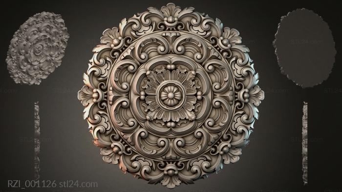 Round rosette with acanthus and baroque scrolls 3d STL model