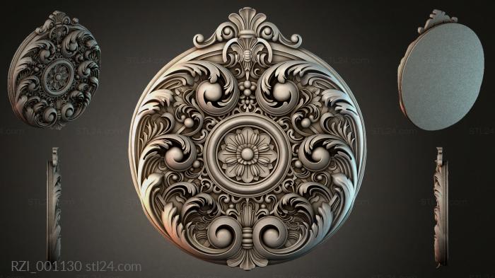 Round rosette with swirls and floral ornament 3d STL model