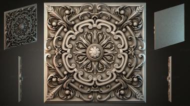 Round decor, rosettes Square cassette with rosette, spiral volutes and central flower 3d model