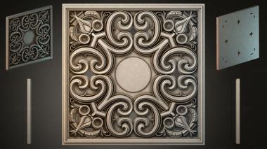 Round decor, rosettes Square panel with volutes and a central medallion 3d model