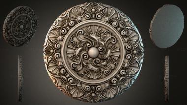 Round decor, rosettes Round rosette with baroque spirals and a central sphere 3d model