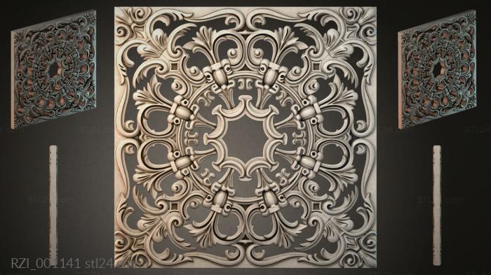 Square panel with symmetrical acanthus ornament and cartouches 3d STL model