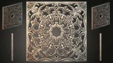 Round decor, rosettes Square panel with symmetrical acanthus ornament and cartouches 3d model