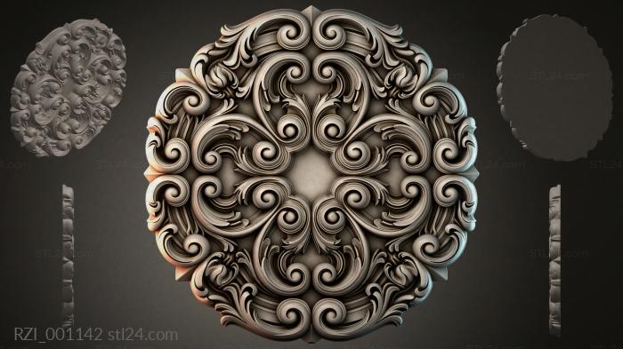 Round rosette with curls and spirals 3d STL model