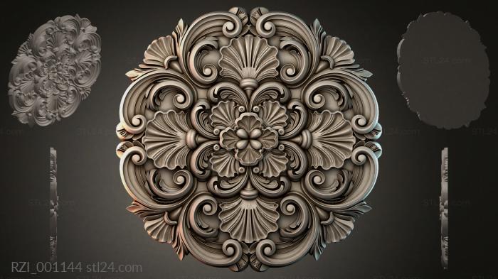 Carved round medallion with volutes and shells 3d STL model