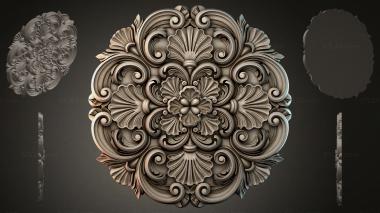 Round decor, rosettes Carved round medallion with volutes and shells 3d model