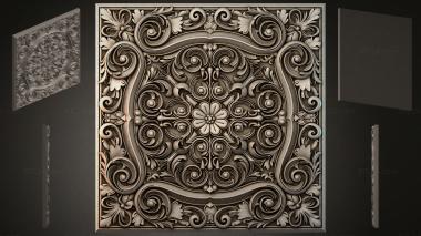 Round decor, rosettes Square panel with volutes and a central flower 3d model