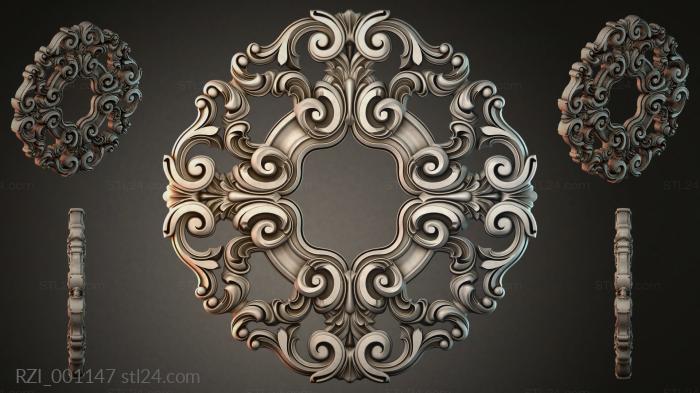 Baroque ceiling medallion with volutes and spiral elements 3d STL model