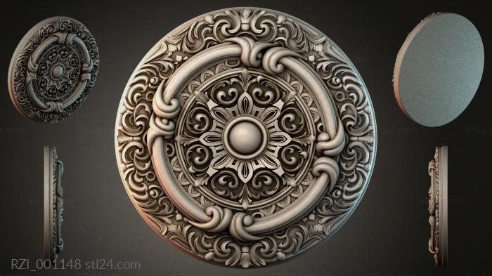 Round rosette with climbing acanthus and a central sphere 3d STL model