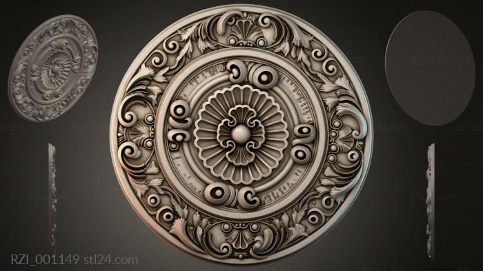 Round rosette with fan-shaped center and acanthus scrolls 3d STL model