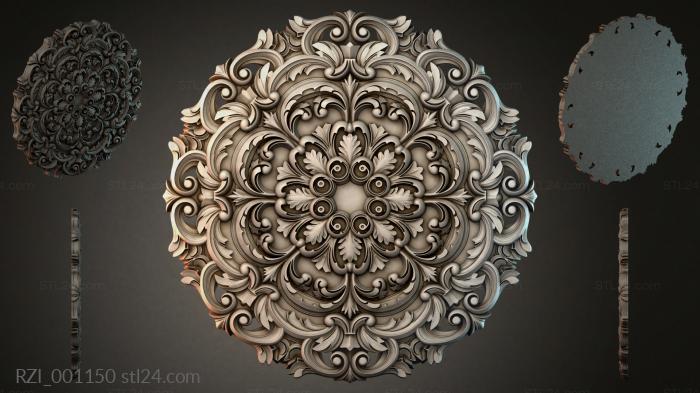 Round rosette with lush acanthus leaves and spiral curls 3d STL model