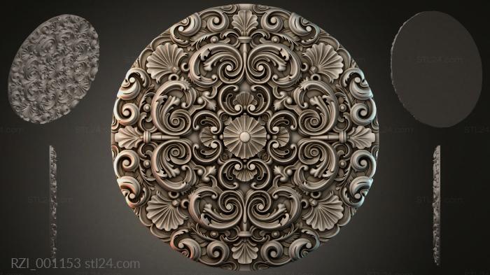 Round rosette with scrolls and shells 3d STL model