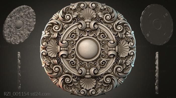 Round rosette with volutes and a central sphere 3d STL model
