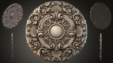 Round decor, rosettes Round rosette with volutes and a central sphere 3d model