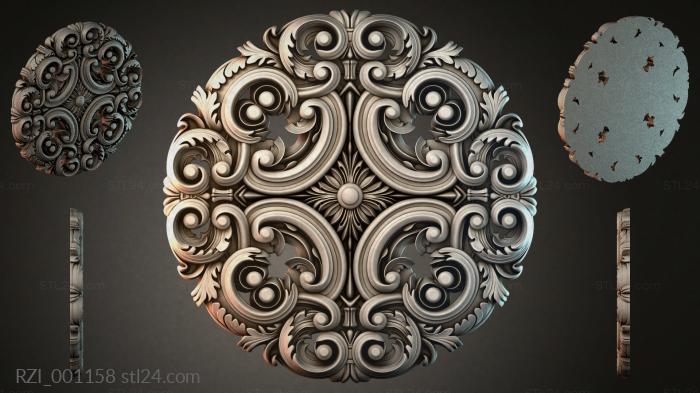 Round rosette with volutes and leaves 3d STL model