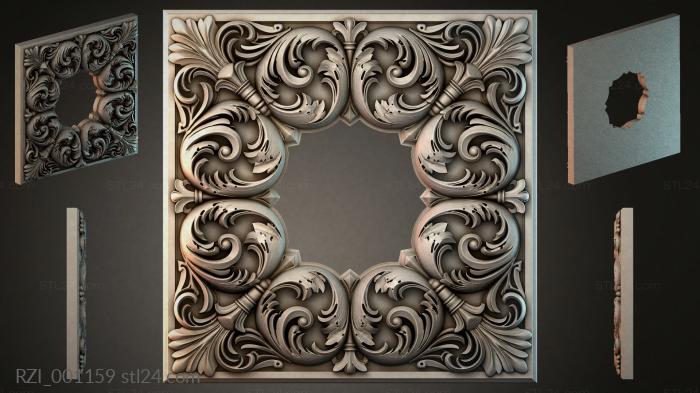 Square carved panel with scrolls and baroque leaves 3d STL model