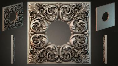 Round decor, rosettes Square carved panel with scrolls and baroque leaves 3d model