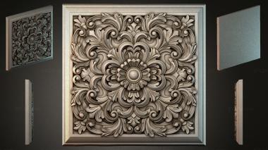 Round decor, rosettes Carved square ceiling medallion with acanthus leaves and a central flower 3d model