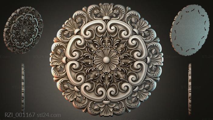 Ceiling rosette with swirls and fan-shaped petals 3d STL model