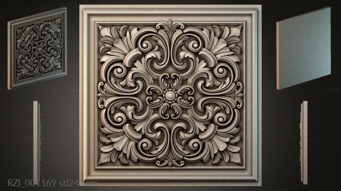 Panel with symmetrical floral ornament and volutes 3d STL model