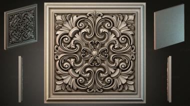 Round decor, rosettes Panel with symmetrical floral ornament and volutes 3d model