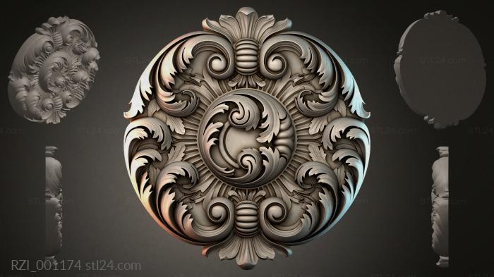 Round rosette with volutes and a central medallion 3d STL model