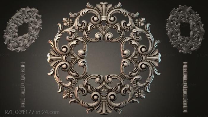 Square baroque rosette with scrolls and plant motifs 3d STL model