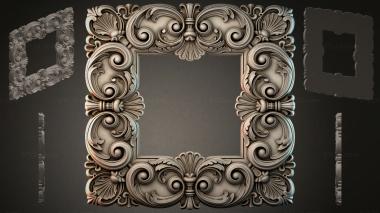 Round decor, rosettes Baroque frame with volutes and shells 3d model