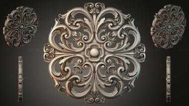 Round decor, rosettes Baroque ornament with scrolls and a central sphere 3d model