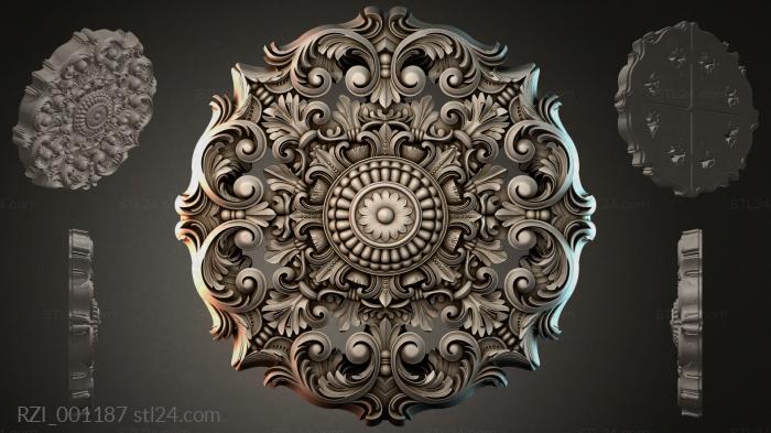 Baroque rosette with a central floral medallion 3d STL model