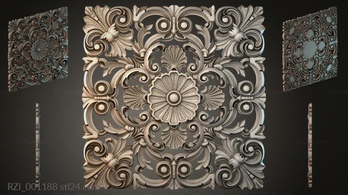 Square overlay with scrolls and floral rosettes 3d STL model