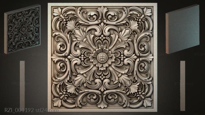 Square panel with baroque floral ornament 3d STL model