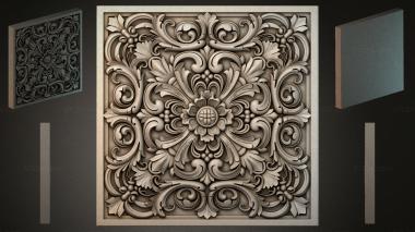 Round decor, rosettes Square panel with baroque floral ornament 3d model