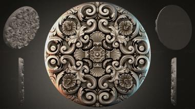 Round decor, rosettes Round rosette with symmetrical spirals and floral motifs 3d model