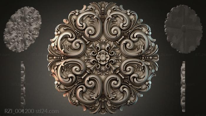 Round decor, rosettes (Acanthus rosette medallion with volutes, RZI_001200) 3D models for cnc