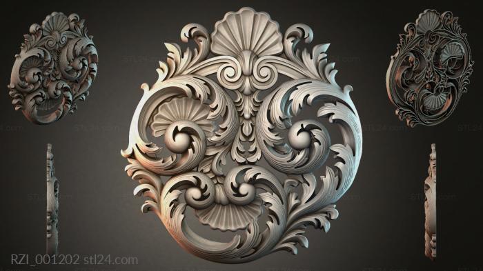Round decor, rosettes (Vignette with scrolls and shells, RZI_001202) 3D models for cnc