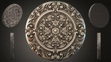 Round decor, rosettes Round ceiling rose with baroque scrolls and a central flower 3d model