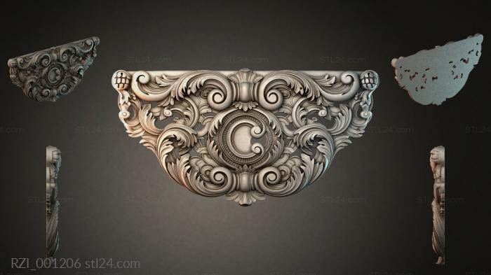 Ceiling cornice with volutes and a central rosette 3d STL model