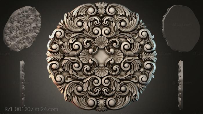 Round cartouche with volutes and shells for CNC 3d STL model