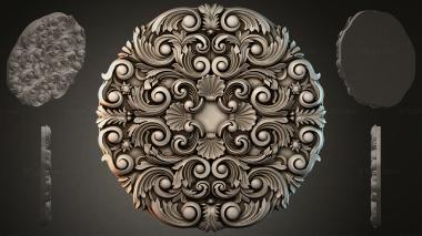 Round decor, rosettes Round cartouche with volutes and shells for CNC 3d model