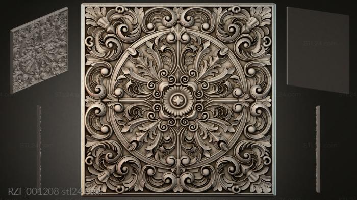 Panel with symmetrical curls and a central rosette 3d STL model