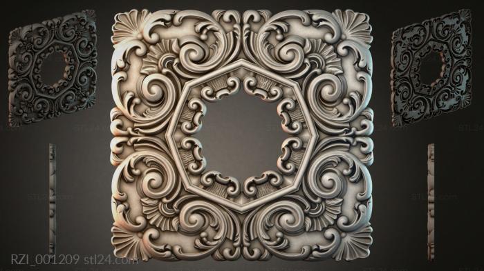Square ornament with volutes and shells 3d STL model
