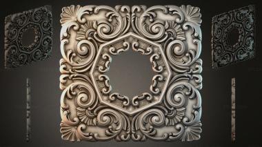 Round decor, rosettes Square ornament with volutes and shells 3d model