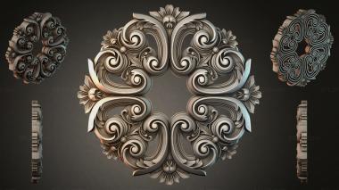 Round decor, rosettes Cartouche with swirls and leaves for CNC 3d model
