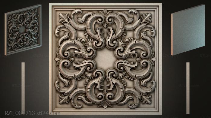 Square panel with symmetrical volutes and acanthus leaves 3d STL model